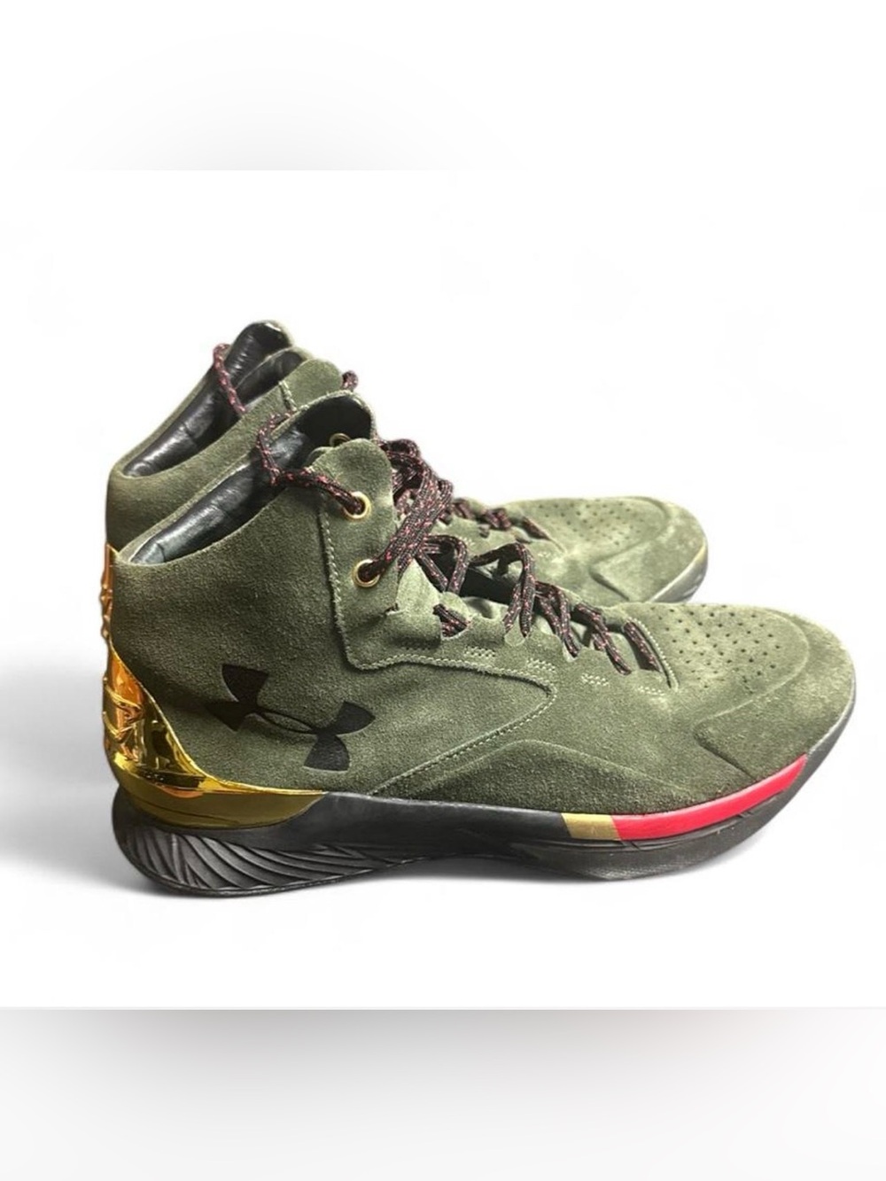 Under Armour UA Curry 1 Lux Suede Olive Dark Green Men's Shoes US 10.5